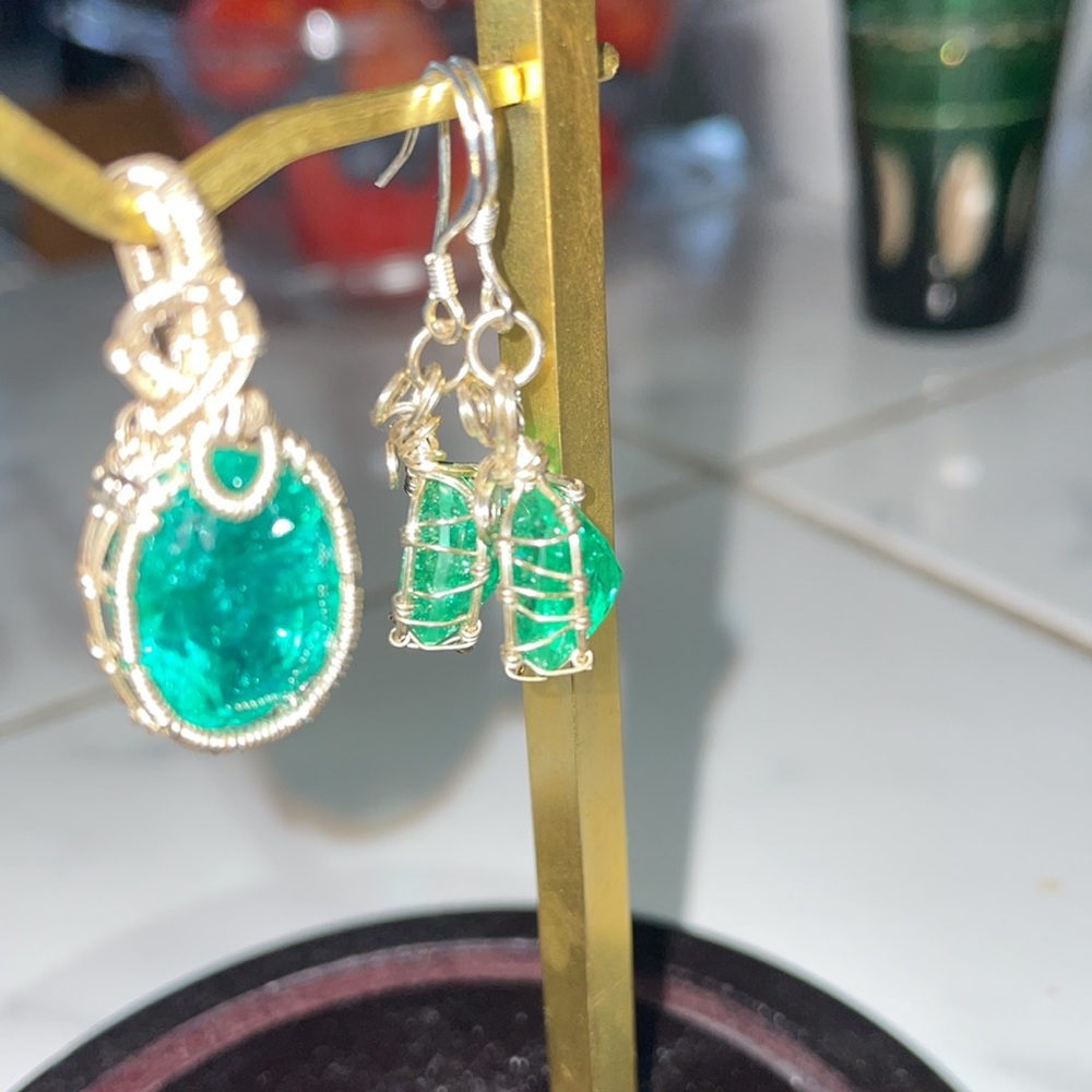 Silver Wire Wrapped Natural Emerald Set 😻